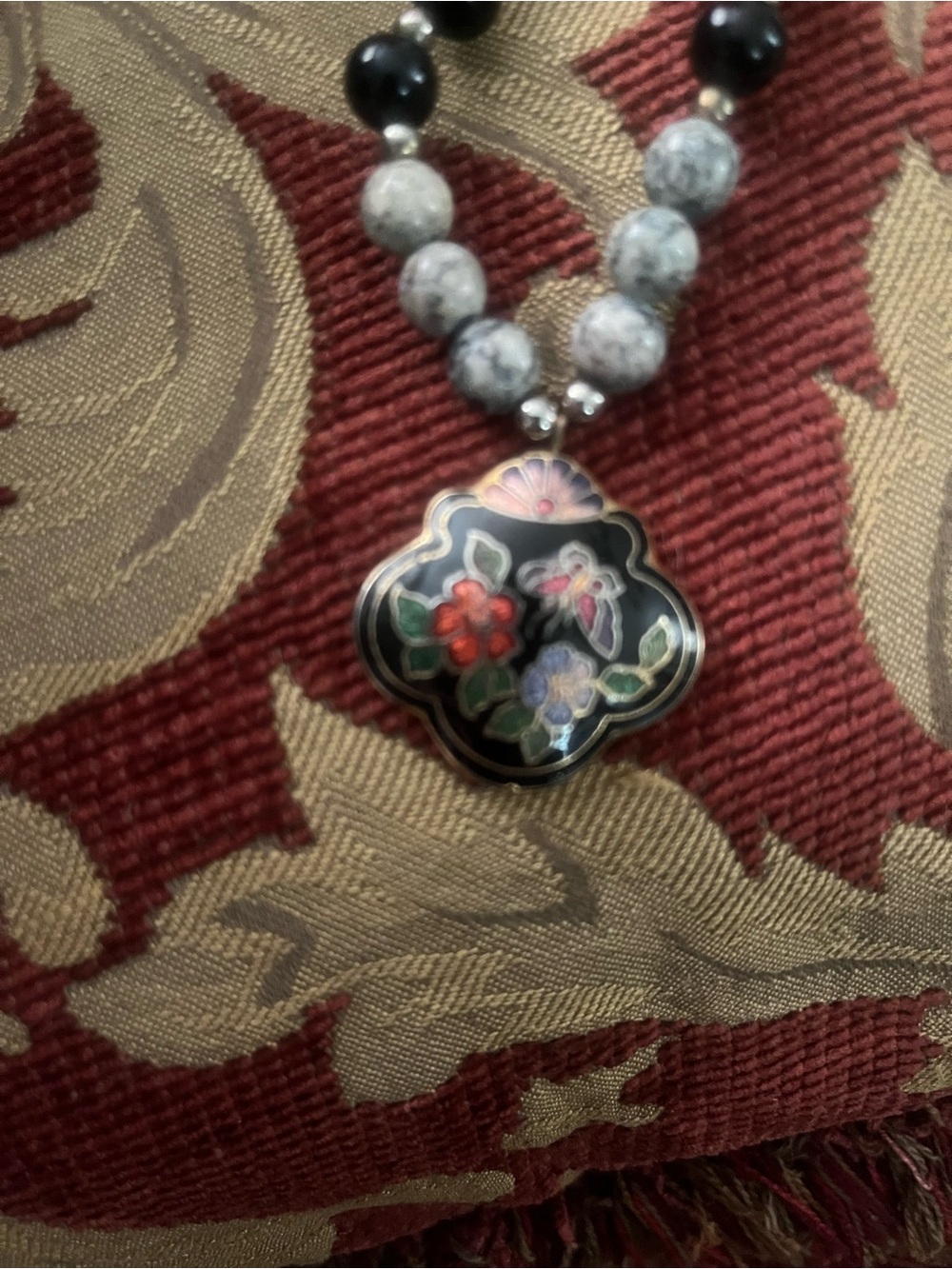 Black Cloasinne Floral Pendant Necklace - Unbranded